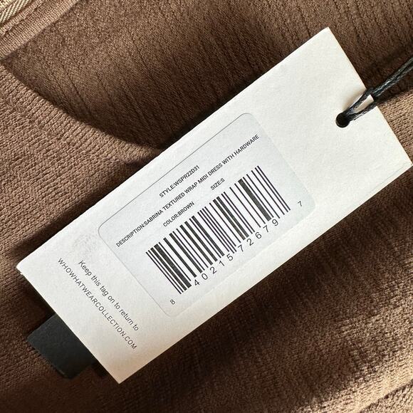 Who What Wear Collection Sabrina Textured Wrap Midi Dress Brown S - Picture 4 of 10